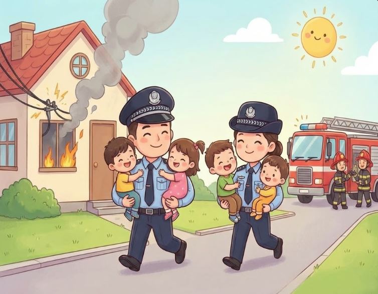 Цагдаа нар цахилгааны улмаас гал гарсан байшингаас бага насны 4 хүүхдийг аварчээ